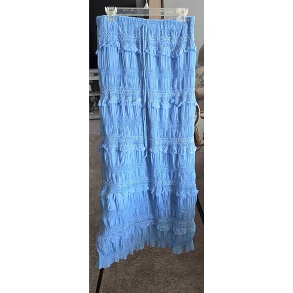 Boho Smocked 2-Piece Set Halter Crop Top & Maxi Skirt Ocean Blue Large NWOT - Picture 3 of 7